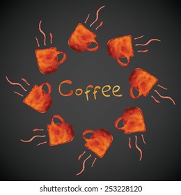 Watercolor mug circular frame. Vector illustration. With space for your text.