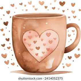 Watercolor mug with heart white background