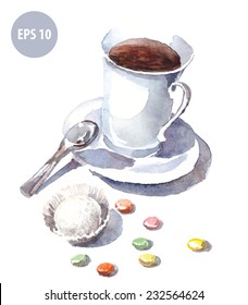 watercolor mug with spoon