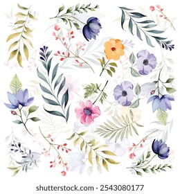 Watercolor multi Flower Painting on canvas, Illustration vector Background.