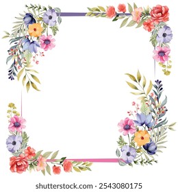 Watercolor Multicolor flower photo frame Vector Background