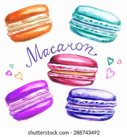 Watercolor Multicolored Macarons, Vector Illustration