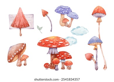 Watercolor Mushroom Clip Art Collection