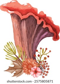 Watercolor Mushroom Vector Art, Hand drawn watercolor mushrooms vector