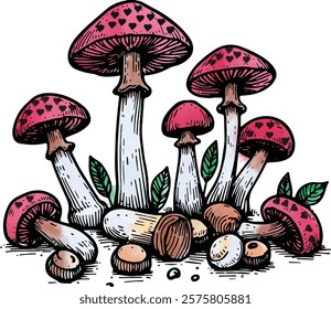 Watercolor Mushroom Vector Art, Hand drawn watercolor mushrooms vector
