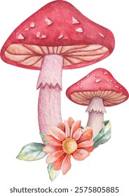 Watercolor Mushroom Vector Art, Hand drawn watercolor mushrooms vector