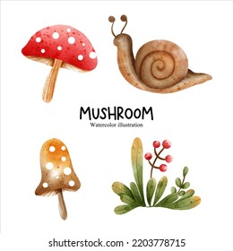 Watercolor mushroom, vegetables vector illustration