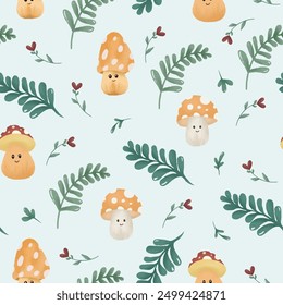 watercolor mushroom wallpaper digital seamless pattern 