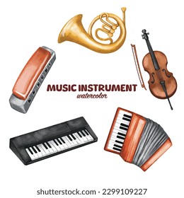 watercolor music instrument clip art element cartoon