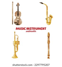 watercolor music instrument element clip art