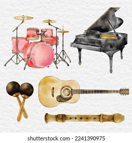 watercolor musical instrument element clip art