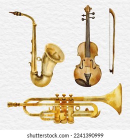 watercolor musical instrument element collection