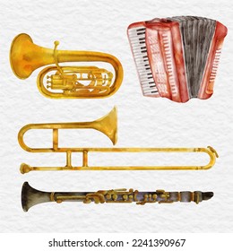 Watercolor musical instruments collection set