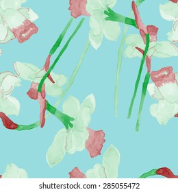 watercolor narcissus flower seamless pattern summer vector eps 8