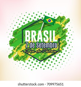 Watercolor National Greeting Card Background, Retro Design - Portuguese Text "Brazil, September 7, Independence Day" at English