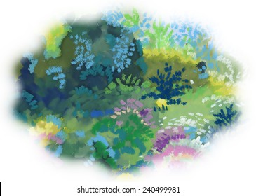 Watercolor natural floral landscape on white background vector illustration