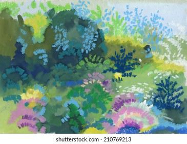 Watercolor natural floral landscape vector illustration