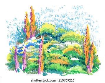 Watercolor natural floral landscape vector illustration
