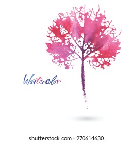 Watercolor natural leaf made in the original technique. Eco logo, creative work. Isolated object on a white background. Painted by hand. 