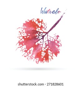 Watercolor natural leaf made in the original technique. Eco logo, creative work. Isolated object on a white background. Painted by hand.
