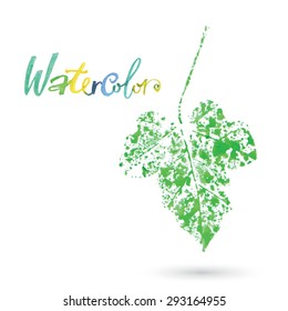 Watercolor natural leaf made in the original technique. Eco logo, creative work. Isolated object on a white background. Painted by hand.Isolated object on a white background. Painted by hand.