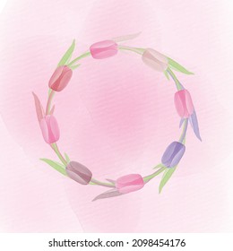 Watercolor natural tulip flower and leave set design