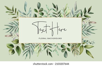 Watercolor nature background with elegant leaves