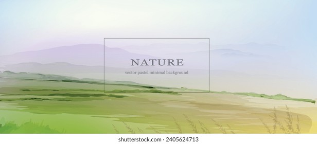 Watercolor nature.  Earth tones. Highland landscape. Aerial view background. vector illustration banner