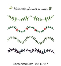 Watercolor nature elements in vector