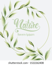 Watercolor nature green leaves wreath. Place for text. Vector composition