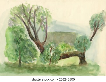 Watercolor nature landscape vector illustration