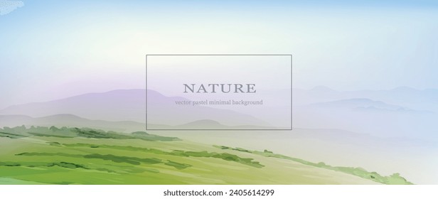 Watercolor nature.Green fields landscape. Mountains, aerial view minimal background. vector illustration banner
