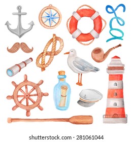 Watercolor nautical sea set