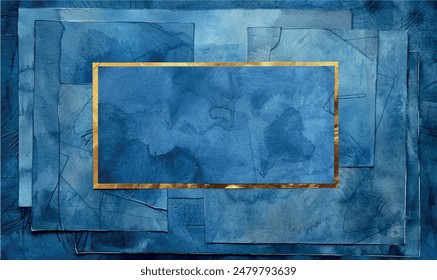 watercolor navy blue background with gold frame