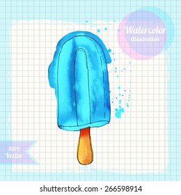 Watercolor neon blue ice cream illustration isolated on white background. Hand drawn vector illustration.
