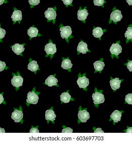 Watercolor neutral roses seamless pattern. Hand painted sketch with abstract rose flowers in neutral colors on a black background. Floral card design.