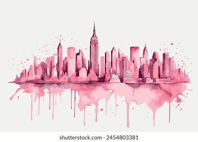 watercolor, new york, NY, pink