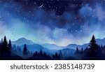 Watercolor night sky background  with beautiful clouds Space, stars, constellation, nebula vector illustration
