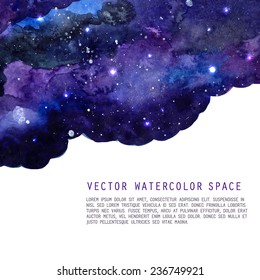 Watercolor night sky background with stars. Vector cosmic layout with space for text.  