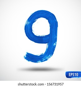 Watercolor Nine Number. Grunge Background