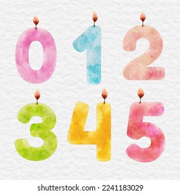 watercolor number candle collection set