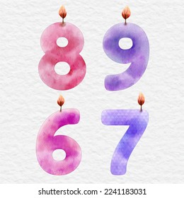 watercolor number candle set element