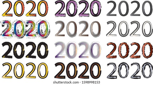 Watercolor numbers 2020 and bright colors