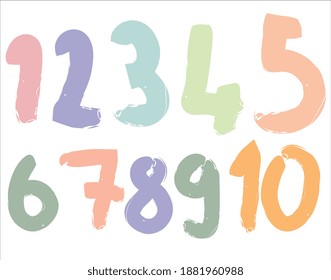 Watercolor numbers of bright colors. Set of funny kids numbers.