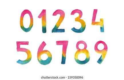 Watercolor numbers. EPS 10. No transparency. No gradients. 
