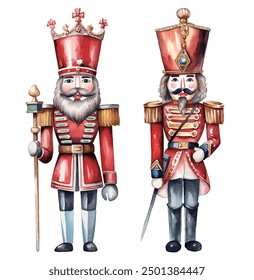 Watercolor nutcracker doll illustration, vector watercolor nutcracker	
