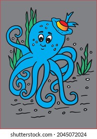 WATERCOLOR OCTOPUS VECTOR GRAPHIC,HALLOWEEN OCTOPUS VECTOR,