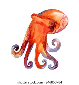 watercolor octopus - vector illustration