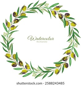 Watercolor olive branch frame illustration