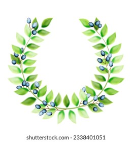 Watercolor olive branch wreath. Hand drawn natural vector frame.